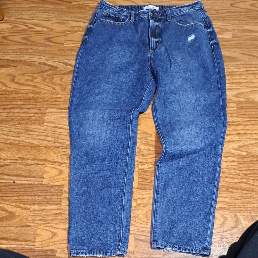 Blue Relaxed Fit Jeans with Knee Distressing.